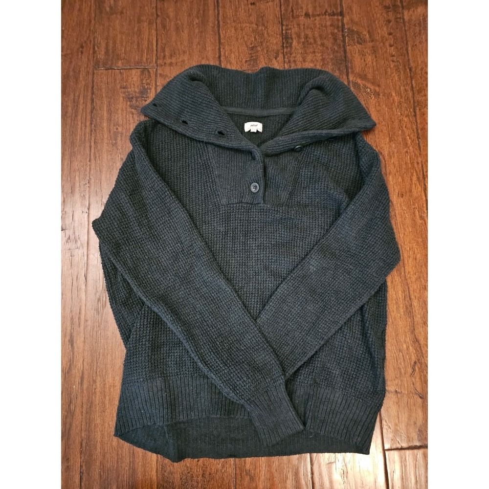 Aerie Women Waffle Knit Old Money Mock Neck Sweater Forest Green Dark Academia S